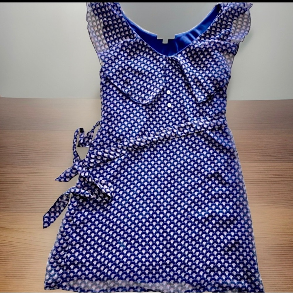 Ya Los Angeles Navy and White Asymmetrical Dress